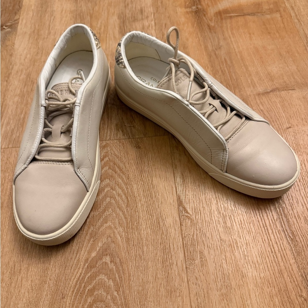 Cole Haan Women's Sneakers in Light Beige with Snake Print Accent